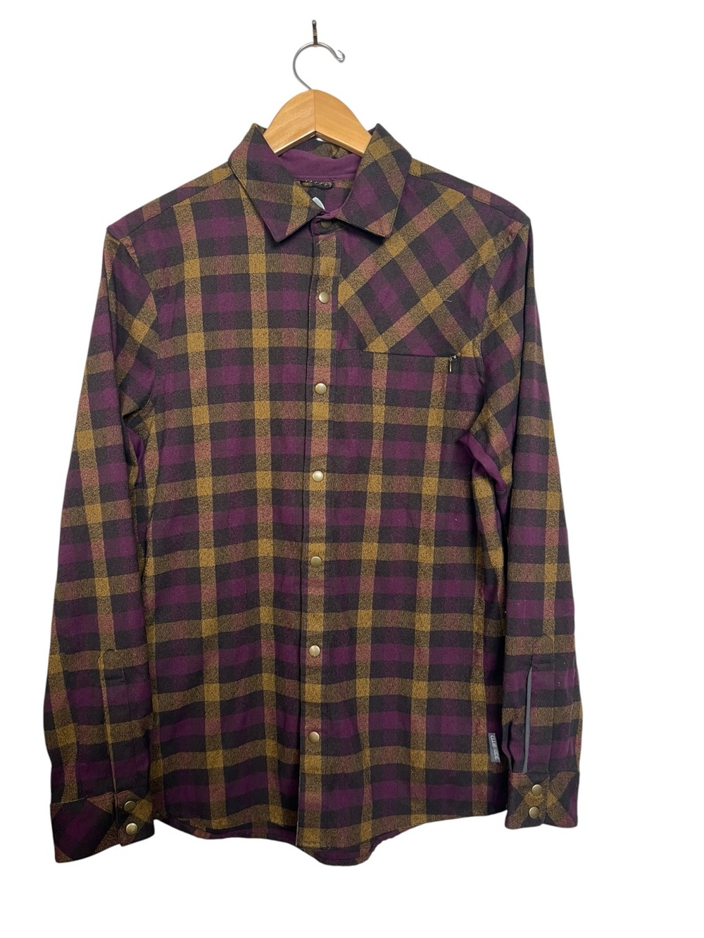 Club Ride Shaka Jersey Snap Front Plaid Flannel Mens Size M Purple/Yellow Shirt